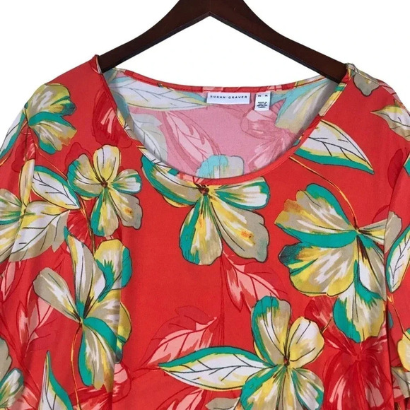 Susan Graver Blouse Womens Size XL Orange Tunic Top Asymmetrical Hem 3/4 Sleeve - Picture 2 of 12